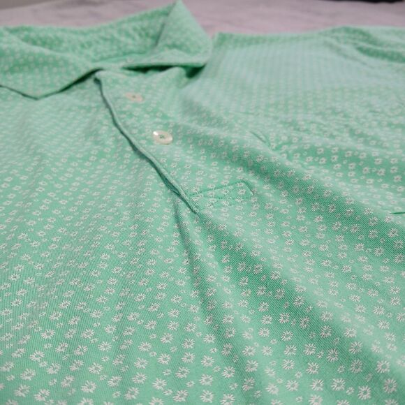 Fennec Polo Shirt Mens XL Green Spotted Floral Short Sleeve Golf Stretch Preppy - Picture 3 of 8